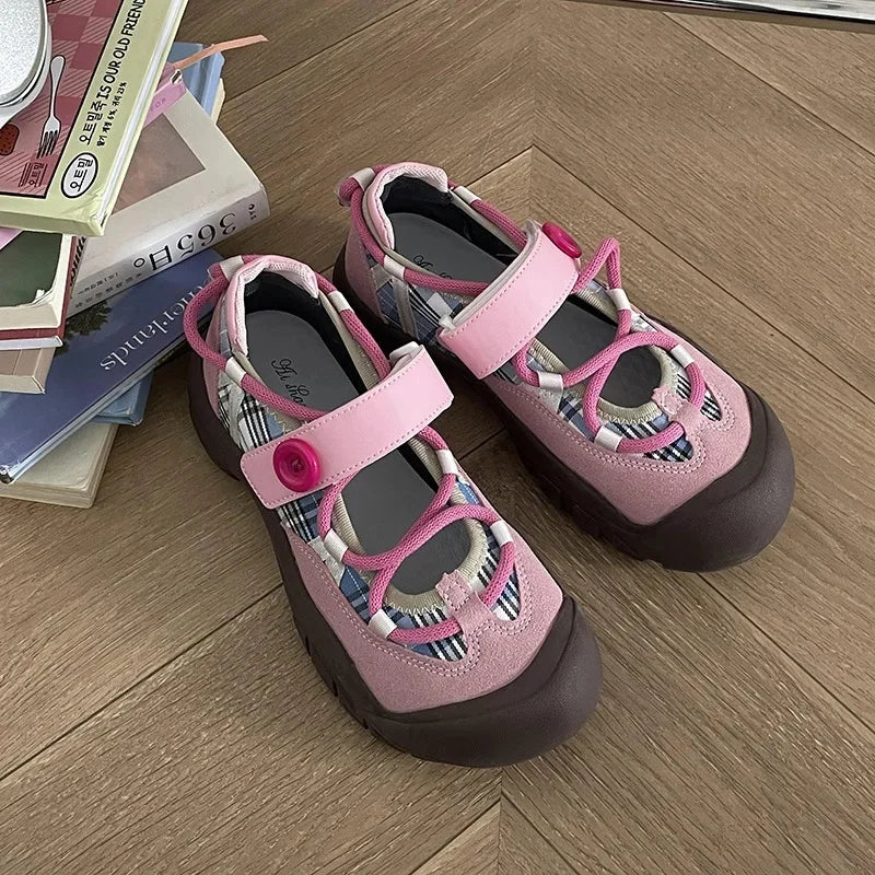 LBSFY -Ins Versatile Student Casual Sneakers Women's New Style Spring Autumn Ugly Shoe Board Shoes Polyester Sole Less Than 1cm He