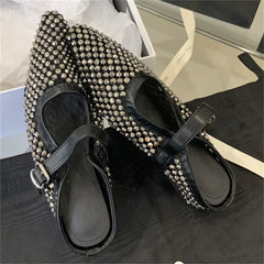 LBSFY -Mesh Hollow Out Buckle Strap Mules Slippers Women Elegant Fashion Pointed Toe Square Low Heels Shoes