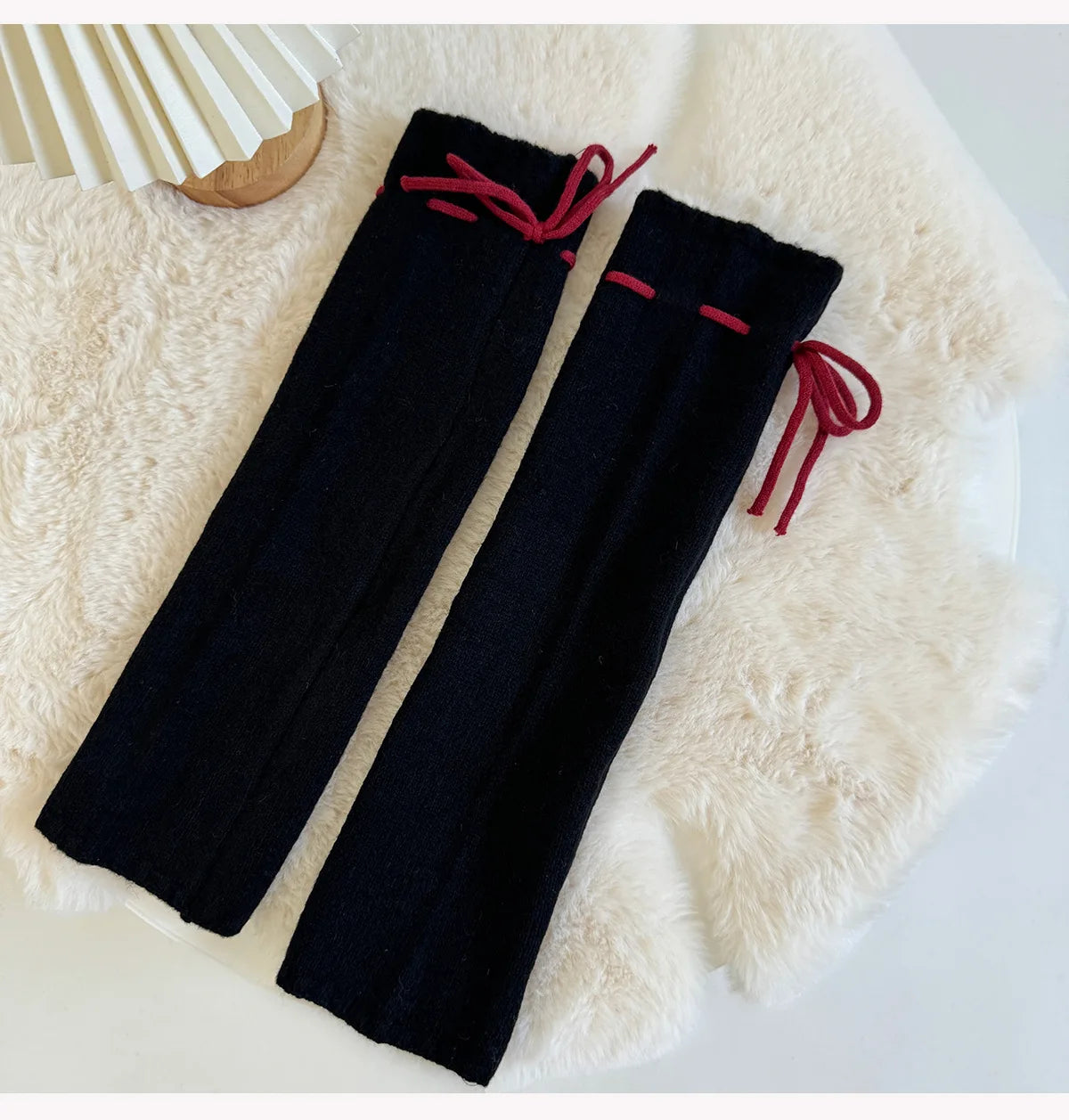 Lbsfy Korea Women Tie Bow Calf Socks Vintage Knit Wool Leggings Covers Socks Y2K Winter Thickened Leg Warmers Harajuku Jk Sleeve