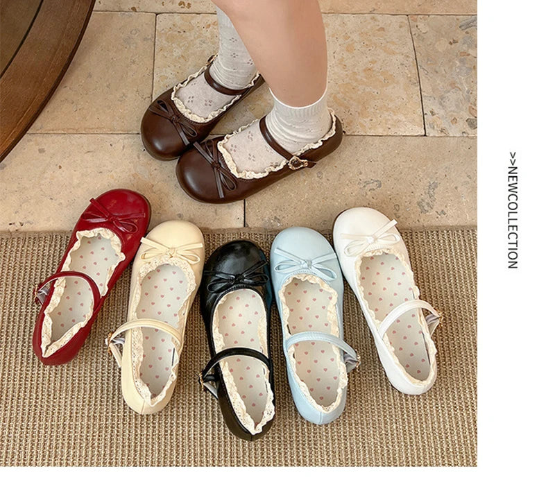 LBSFY -Spring New Butterfly-knot Women Flats Round Toe Shallow Ladies Casual Ballet Shoes Soft Leather Eelgant Dress Shoes