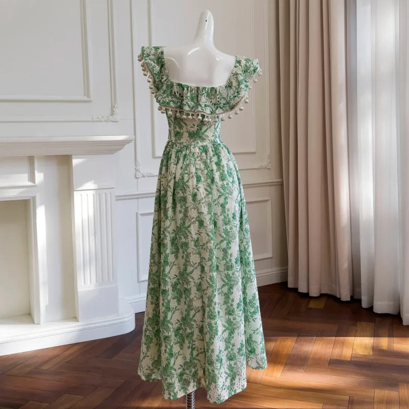 LBSFY -Fashion Lotus Leaf Edge Dress Women's Square Collar Flying Sleeve Slim Dresses 2025 Summer New Tide