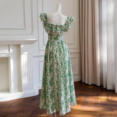 LBSFY -Fashion Lotus Leaf Edge Dress Women's Square Collar Flying Sleeve Slim Dresses 2025 Summer New Tide