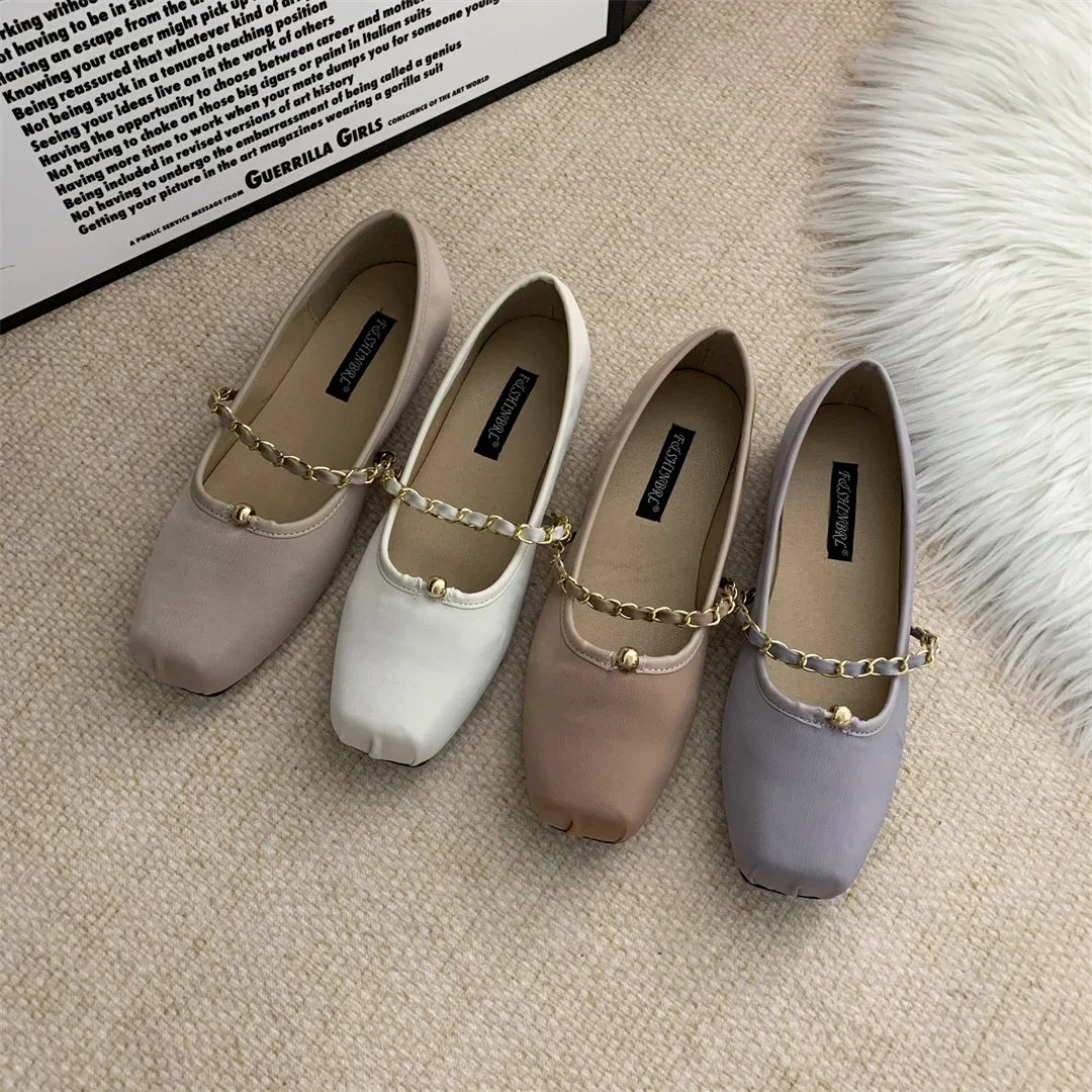 LBSFY  -  Ballerina Flats For Women Satin Pink Purple 2025 New zapatos de mujer Square Toe Ballet Flats Shoes