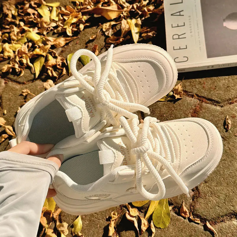 LBSFY  -  Women Vintage Breathable White Platform Sneakers Thick Heel Cute Sneakers Casual Running Platform Y2K Lolita Sport White Shoes