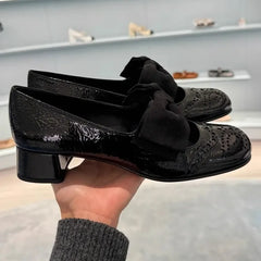 LBSFY  -  Black Butterfly-knot Female Pumps Round Toe Chunky High Heels Ankle Strap Shallow Luxury Party Dress Summer Women Shoes Loafers