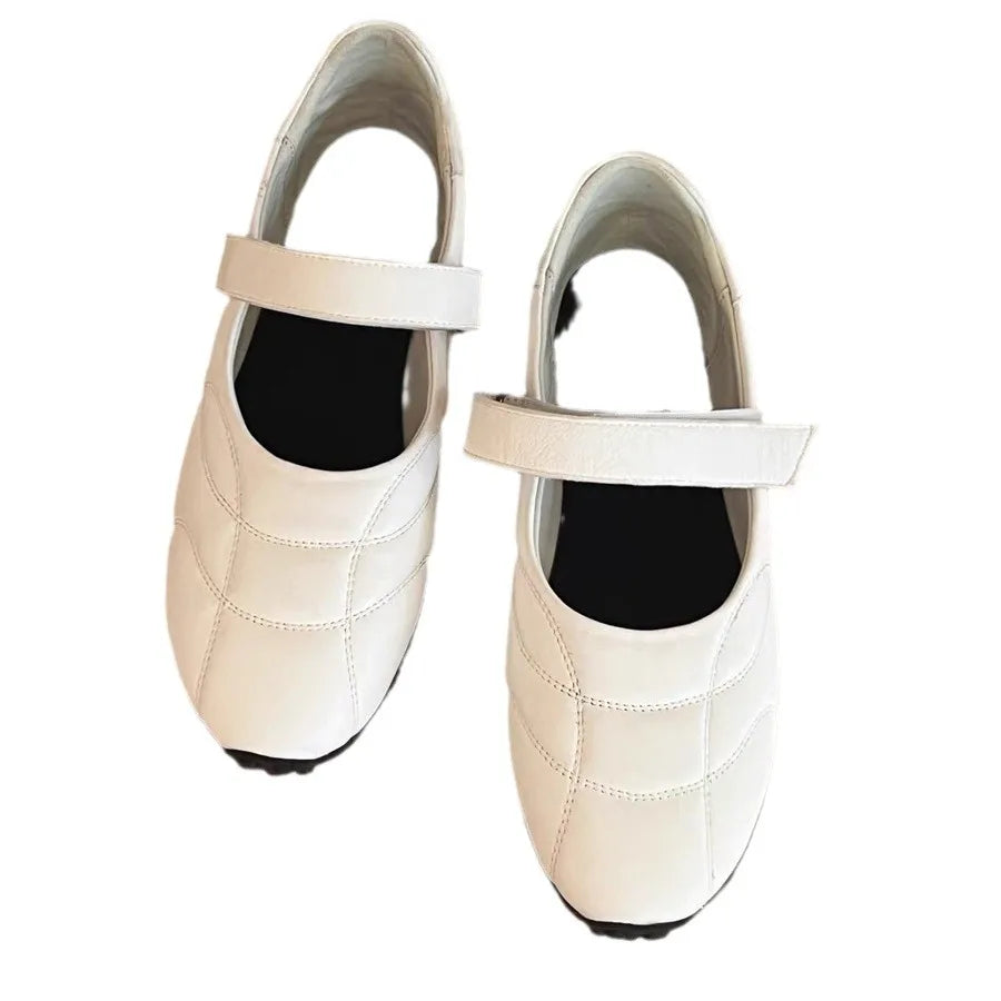 LBSFY  -   Design Sense Niche Genuine Leather Bowling Shoes Velcro Casual Sports Shoes Flat Sole Single Shoes Ballet Shoes