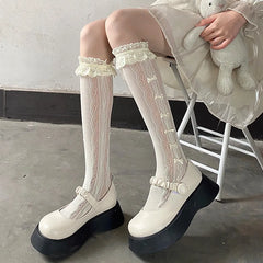 Lbsfy Women's Socks Japanese Style Lace Lolita Summer Autumn Thin Comfortable Solid Color Bow Mid-tube Jk Sweet Lovely Sexy Calf Socks