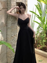 LBSFY -Women's Sexy Backless Elegant Dresses V-Neck Sleeveless Slim Waist Lace Up Strap Long Dress Summer Prom Female Clothes Outfits