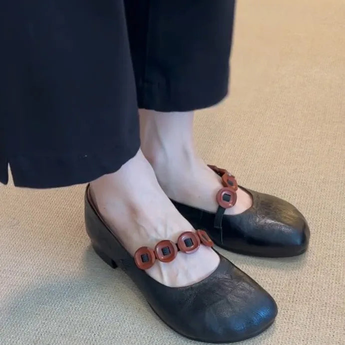 LBSFY  -  Round Toe Thick Single Order Shoes for Women's New Style with A Single Strap and Shallow Mouth Mary Jane Shoes Ballet Shoes