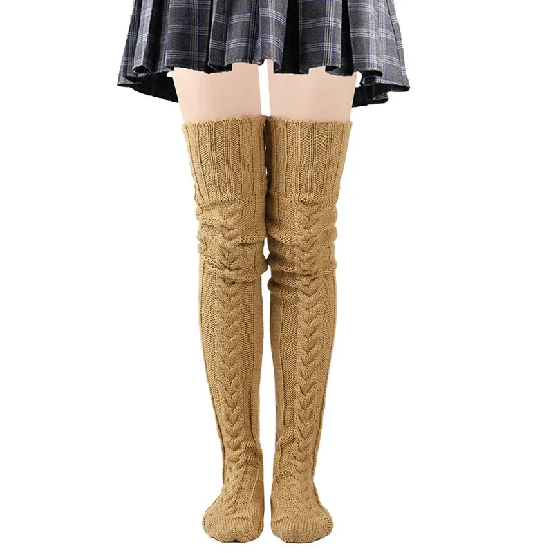 Lbsfy Cute Long Socks Lolita Leg Warmer Knitted Woollen Foot Warmer Stockings Autumn Winter Woman Knee-High Socks Leisure Loose Socks