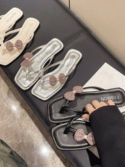 LBSFY  -  Beach Shoes Slippers Casual Low Rubber Flip Flops Butterfly-Knot Slides Sabot Luxury Soft Hawaiian Flat Butterfly-knot PU
