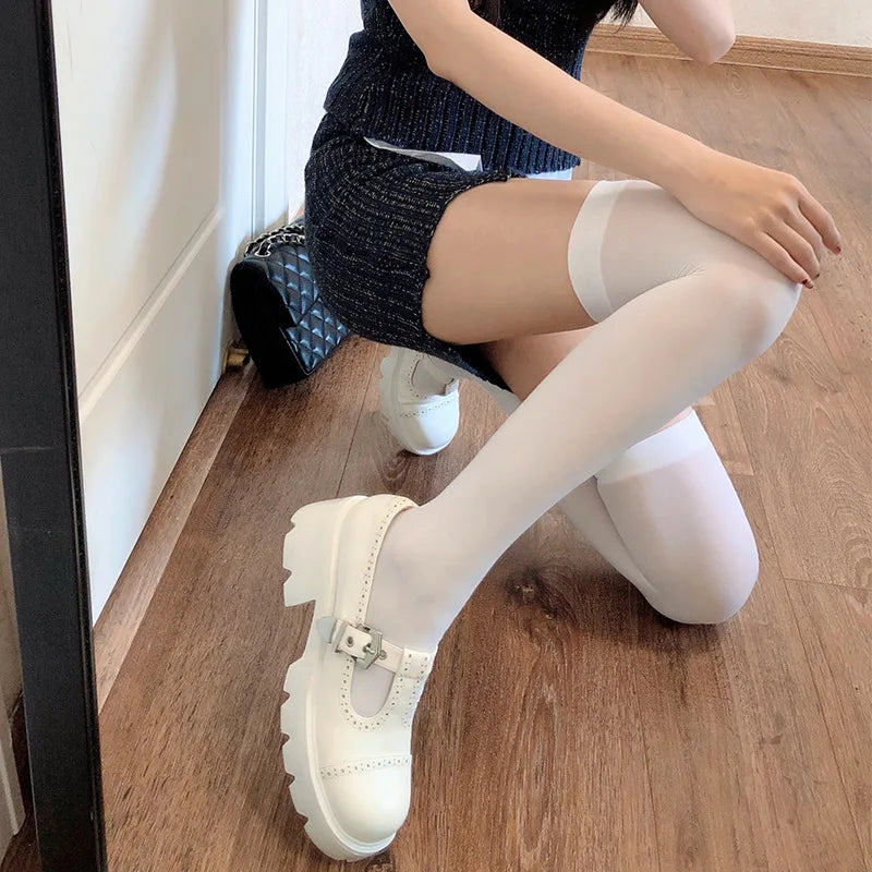 Lbsfy Women Over Knee Socks Thigh High Sock Girl Black White Knee Half Stockings Women Y2K Long Socks JK Lolita Winter Warm Foot Over