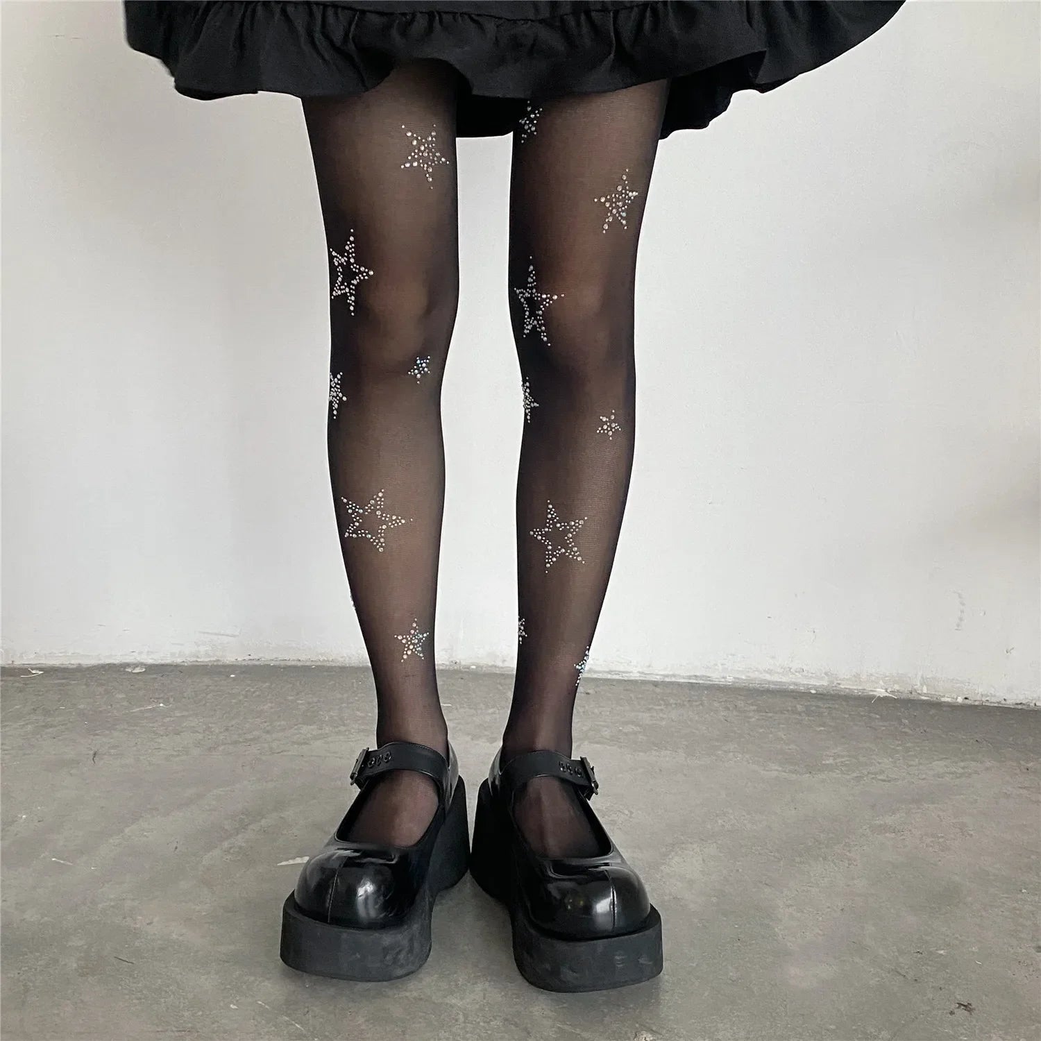 Lbsfy Y2k Star Diamond Rhinestone Fishnet Sexy Women Pantyhose Thigh High Stockings JK Lolita Girls Kawaii Bling Underwear Pantyhose