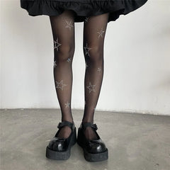 Lbsfy Y2k Star Diamond Rhinestone Fishnet Sexy Women Pantyhose Thigh High Stockings JK Lolita Girls Kawaii Bling Underwear Pantyhose