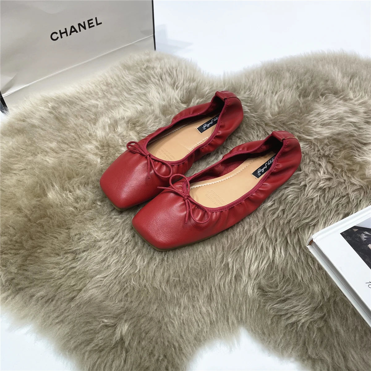 LBSFY -Women Flats New Slip On Flat Loafers Patchwork Square Toe Shallow Ballet Shoes knitting Casual Flat Shoes Ballerina