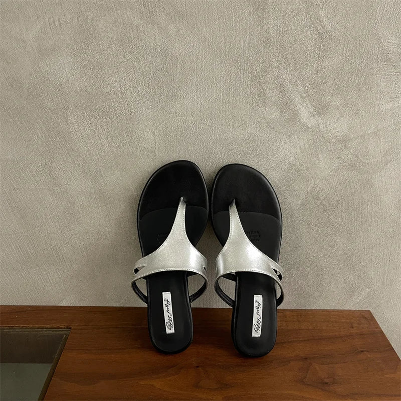 LBSFY -Fashion Round Clip Toe Women Slippers Flat Heel Beach Slides Outdoor Casual Sandals New Summer Flip Flops Shoes