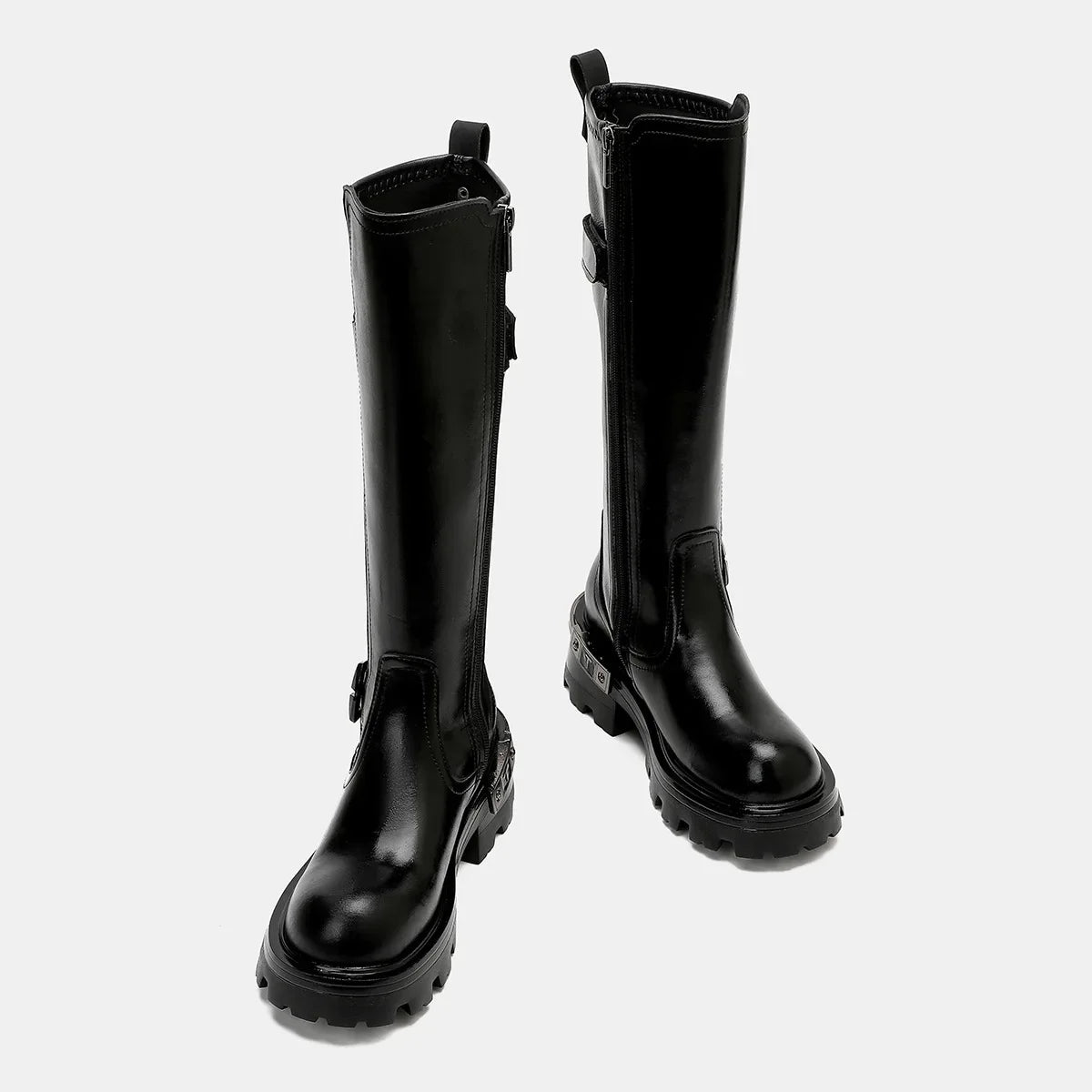 LBSFY  -  Denim Boots for Women Motorcycle Boots Retro Belt Buckle Round Head High Women Boots Ladies Platform Boot Shoes for Women