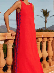 LBSFY  -  New Contrast Women's Split A-line Long Dress Elegant Off Sholder Round Neck Loose Robe Chic Summer Vacation Female 2025 Vestidos