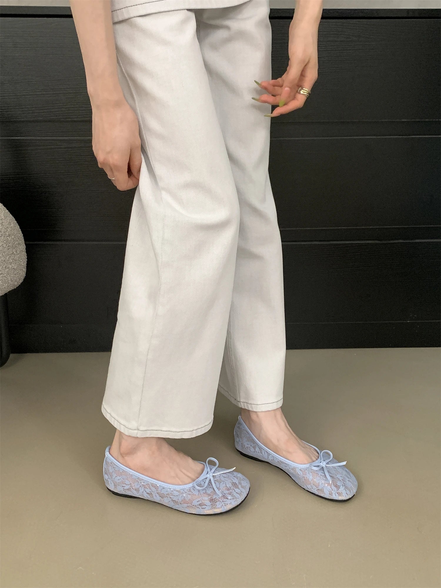 LBSFY -Summer Fashion Concise Round Head  Women Ballet Flats Low Heels Bow Mesh Party Slide Mules Casual Shoes Zapatos De Mujer