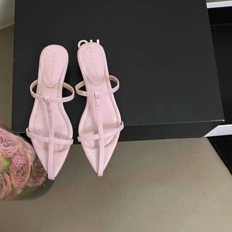 LBSFY -New Style Women's Shoes Narrow Band Heels Women Sandals Fashionable Pointed Toe Toe Jump Pump Stripper Party Women's Slippers