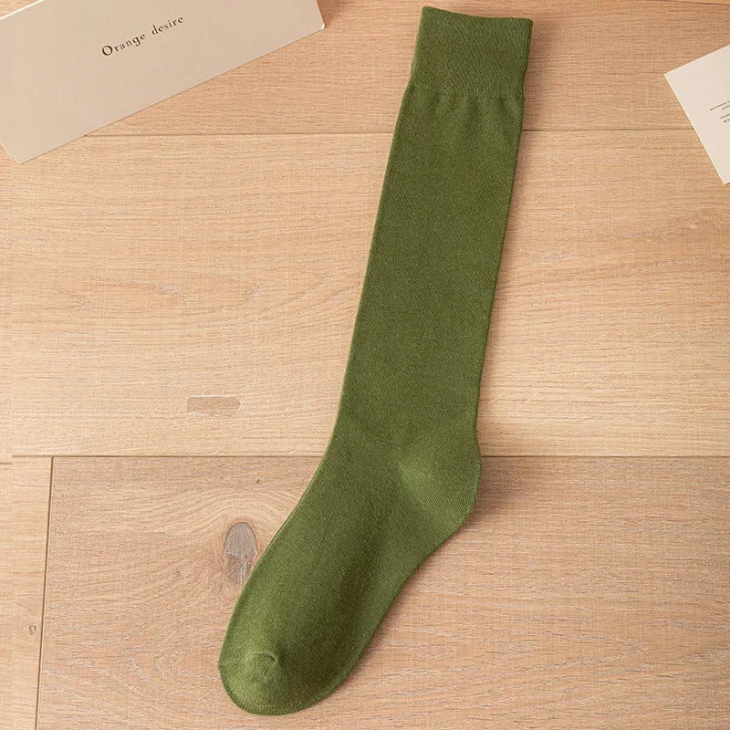 Lbsfy Women Cotton Knee High Socks Girl Black White Stockings Solid color Casual Calf Sock Female Fashion Sexy Long Socks