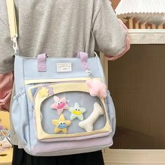 LBSFY -Fashion Japanese Style Transparent Itabag Large Capacity Pvc JK Shoulder Bag Casual Harajuku Canvas Tote Bag Girls