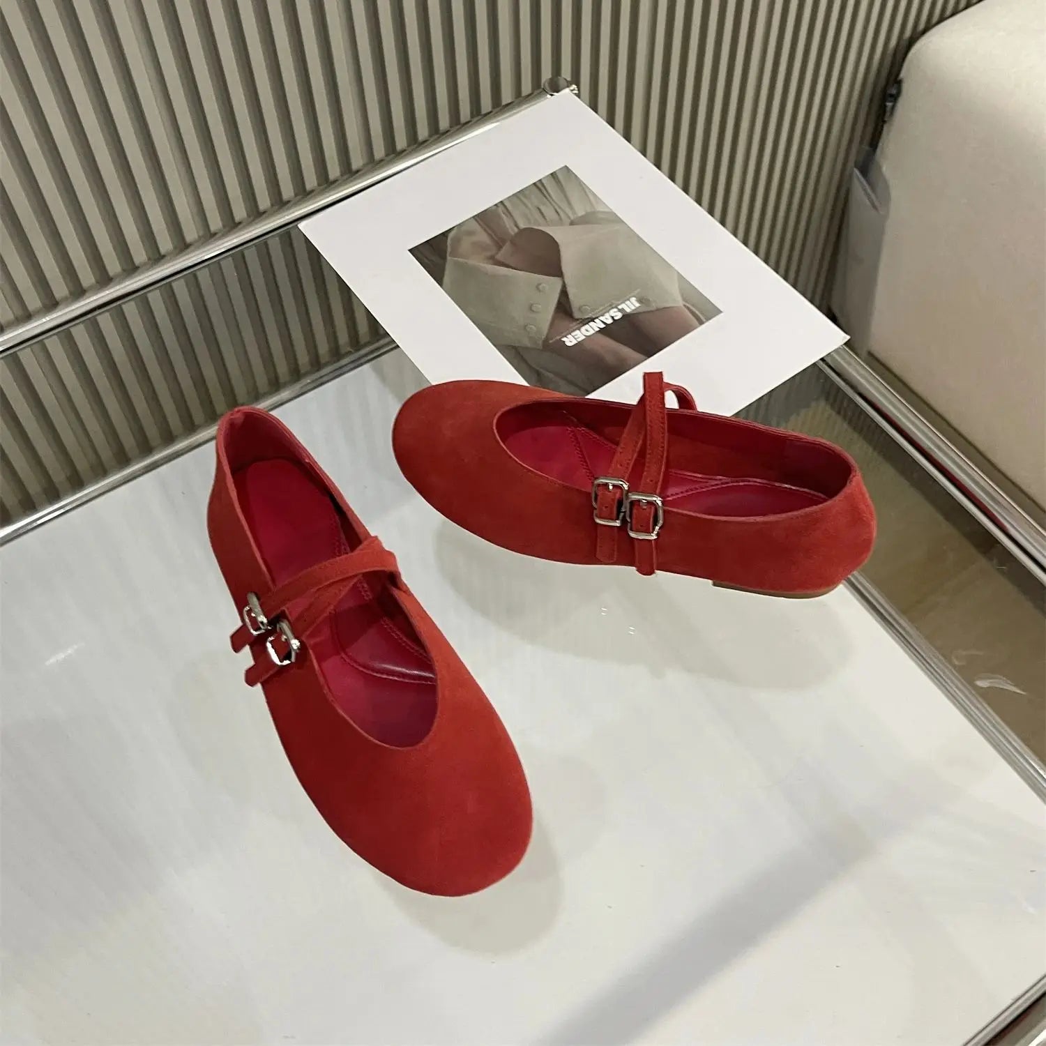 LBSFY  -   Autumn Women Flats Shoes Fashion Round Toe Shallow Slip On Ladies Red Ballerinas Shoes Soft Flat Heel Mary Jane Shoes