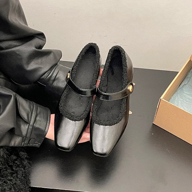 LBSFY  -  Autumn Winter Warm Women Mary Jane Shoes Fashion Shallow Flats Shoes Concise Outdoor Soft Sole Cotton Shoes