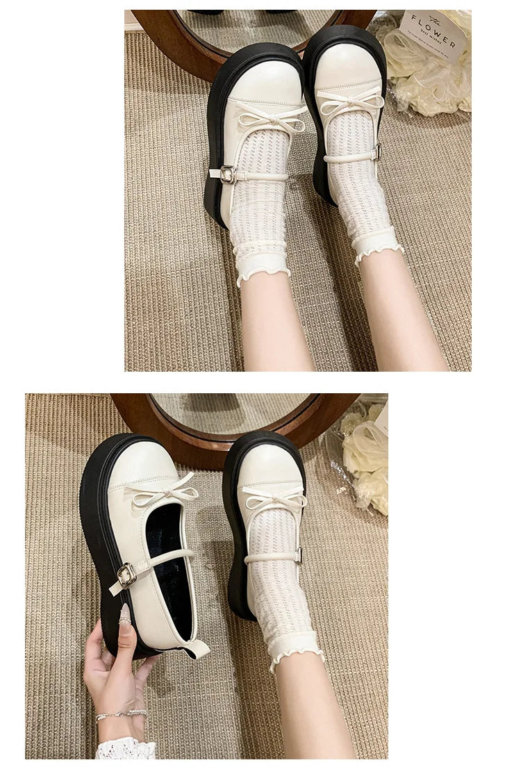 LBSFY -French bowknot Mary Jane Platform Shoes Woman 2025Buckle Strap Pu Leather Casual Shoes Woman Thick Sole Student Jk Uniform Shoes