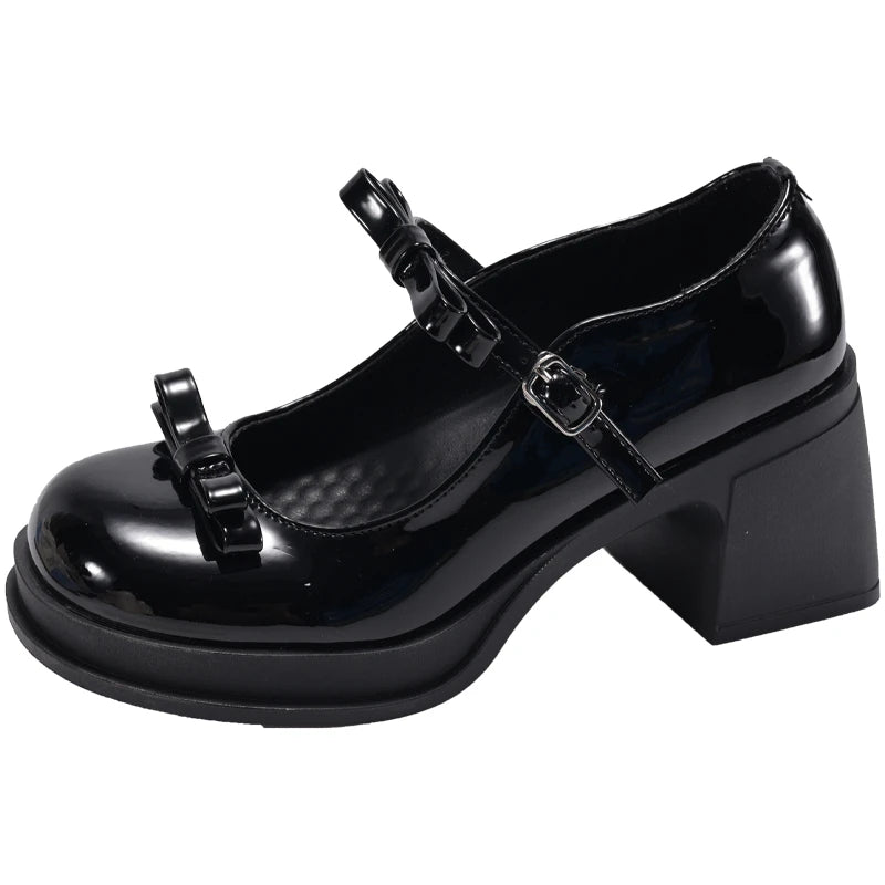 LBSFY -New Platform Thick Heel Women Mary Jane Shoes Fashion Butterfly-knot Dress Shoes Ladies Outdoor Leather Pumps