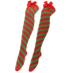 Lbsfy Diagonal Striped Women Christmas Stocking Candy Bow Socks Red Twill Stockings Stockings Knee Socks Halloween