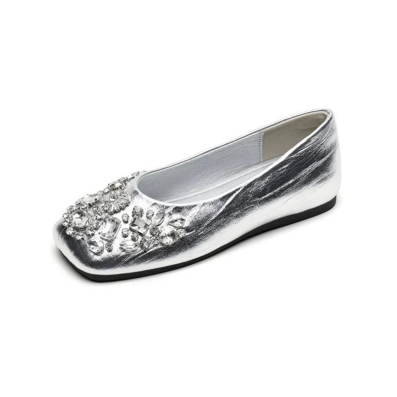 LBSFY -New Style Shallow Women Flat Shoes Square Toe Slip-on Outdoor Female Single Shoes Summer Solid Color Versatile Crystal Sandals