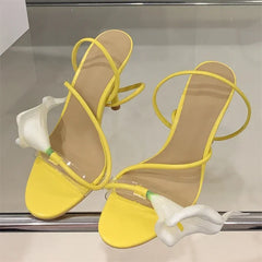 LBSFY -Summer Sexy Flower Narrow Band Women Sandals Street Style Open Toe Thin Heels Party Prom Shoes