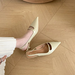 LBSFY -Brand Women Sandals Fashion Pointed Toe Shallow Slip On Slingback Shoes Thin Med Heel Outdoor Dress Shoes Mujer