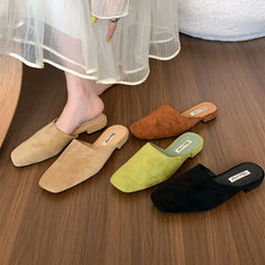 LBSFY -Brand Women Slippers Square-toed Muller Shoes Lady Luxury Low Heel Outdoor Slippers Summer Fashion All-Match Slides