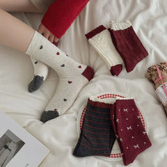 Lbsfy Women's Red Middle Tube Socks Cotton Striped Harajuku Kawaii Casual Socks Fashion Breathable Bowknot Gray Female Socks