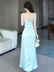 LBSFY -Party Chic Elegant Satin Split Sling Dresses For Woman Ruffles High Waist Folds Long Dress Prom Female Clothes 2025 New Robe