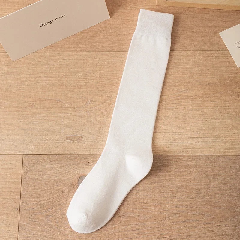 Lbsfy Women Cotton Knee High Socks Girl Black White Stockings Solid color Casual Calf Sock Female Fashion Sexy Long Socks