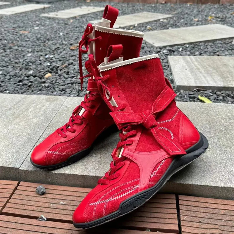 LBSFY  -   Vintage Mixed-color Height Increasing Women Boxing Training Boots Fashion Autumn Winter Faux Suede Sneakers Short Boots Shoes