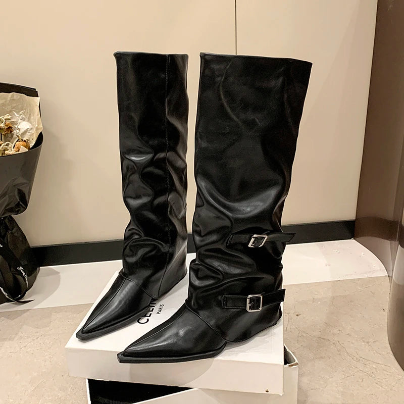 LBSFY -Designer New High-heeled Women Boots Pointed Toe Long Boots for Women Sexy Punk Gothic Boots Paris European and American Female