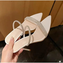 LBSFY -Shoes Woman 2025 Summer New Black Diamond Decorative Women's Sandals Outerwear Fashion Open Toe Thin Heels Slippers