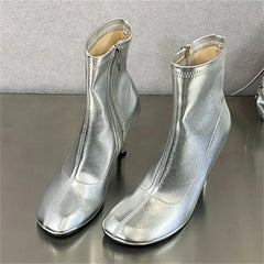 LBSFY -Spring Autumn SEXY Round Toe Women Ankle Boots Concise Thin High Heels Shoes Fashion Side Zipper Short Booties