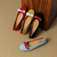 LBSFY  -  4 Colors Plus Size 34-43 New Suede Leather Women Flats Bowtie Spring Summer Ladies Flat Shoes Basic Slip On Footwear