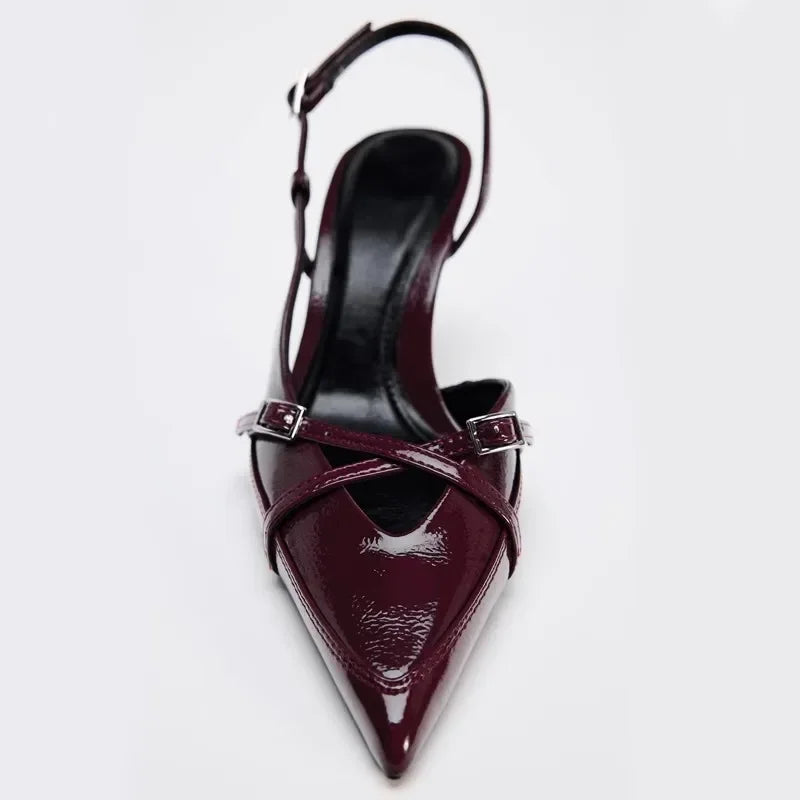 Lbsfy Pointed Toe Thin Heels Sandals Women Belt Buckle Elegant Slingback High Heels Female Brand Mules Pumps Zapatos De Mujer