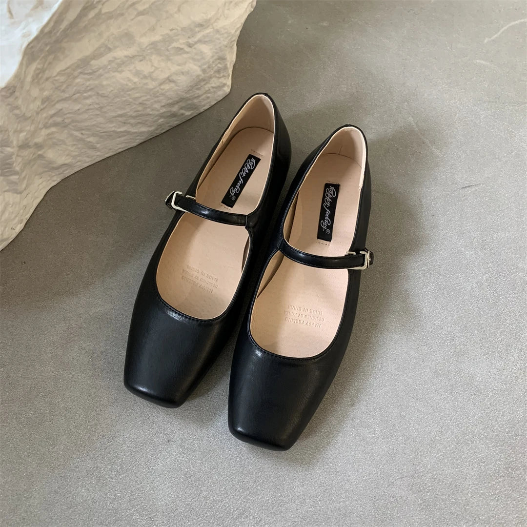 LBSFY -New Brand Women Flats Fashion Square Toe Shallow Mary Jane Shoes Soft Casual Ballet Shoes Slingback Shoes Mujer Size40