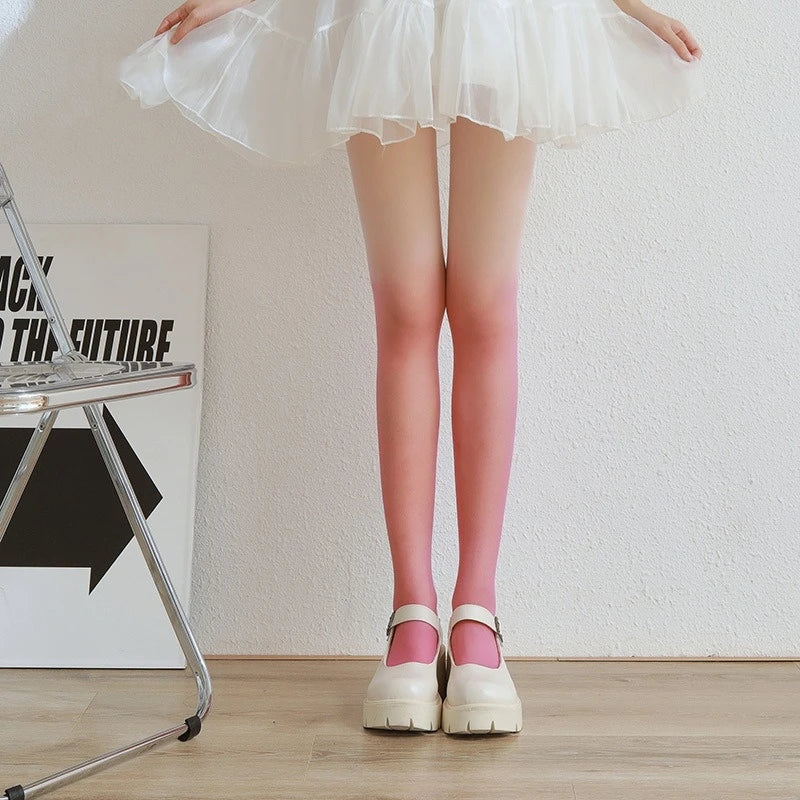 Lbsfy New Arrival Gradient Tights for Women Sexy Black Thin Candy Color Pantyhose Fashion Personality Nightclub Party Longh Stockings