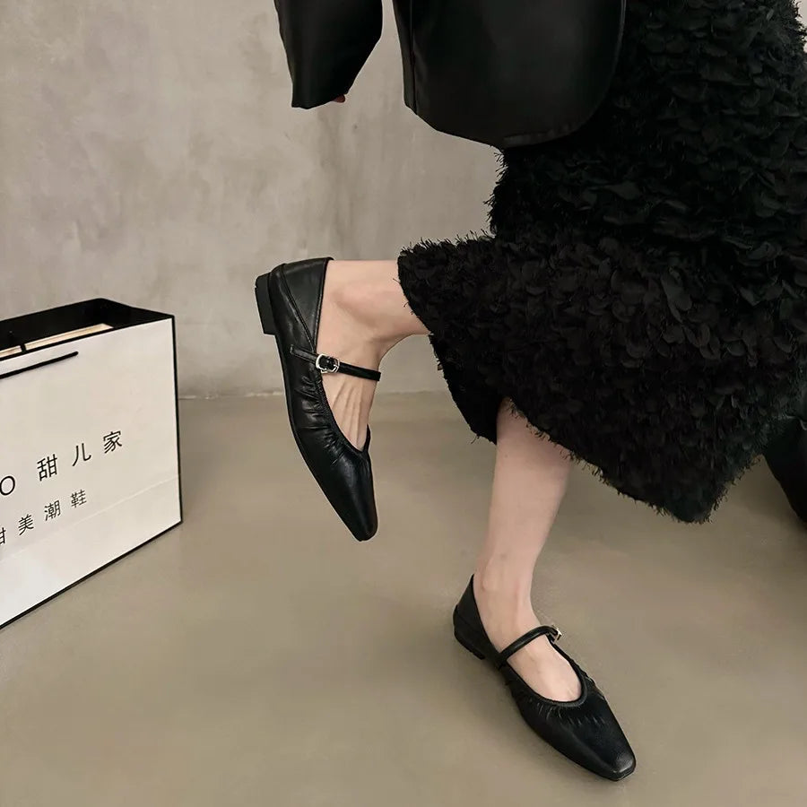 LBSFY -Luxury Designer Women Mary Jane Flat Shoes Fashion Shallow Buckle 2024 Ladies Comfort Soft Sole Flat Heel Ballerina Shoes
