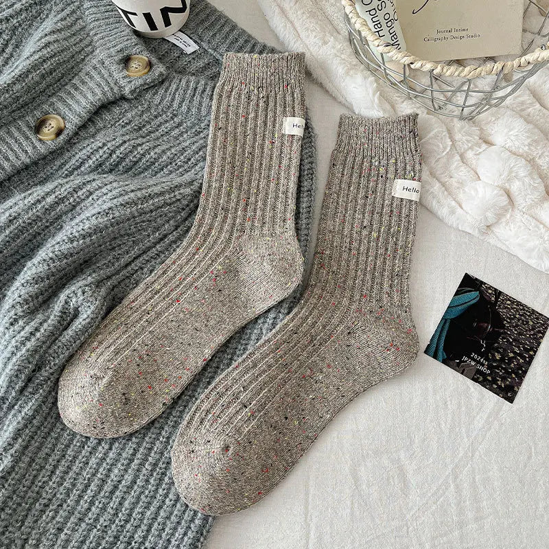 Lbsfy Wool Socks For Women Japanese Style Girls Loose Socks Wool Warm Dot yarn Casual Simple Casual Striped Female Thick Socks Soft