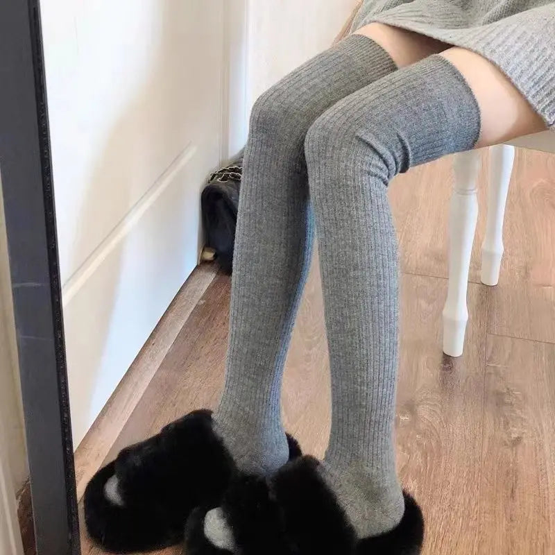 Lbsfy Stockings Winter Solid Color Thigh High Medias Over The Knee Cute Lolita Socks Woman Thick Warm Stockings Long Leg