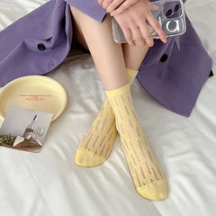 Lbsfy Women's Socks Cotton Mesh Middle Tube Summer Breathable Thin Japanese Style Solid Color Harajuku Short Crew Socks For Girls Gift